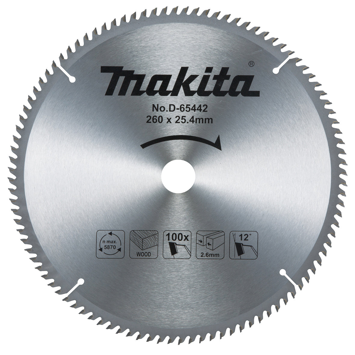 Makita - Economy TCT Saw Blade 260mm x 25.4mm X 100T - MITRE Saw | D-65442