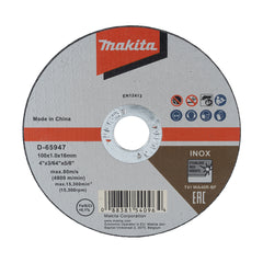 Makita Grinding & Cutting 100mm X 1.2mm X 16mm Inox Cutting Disc Wa46R 10Pk | SKU D-65947-10