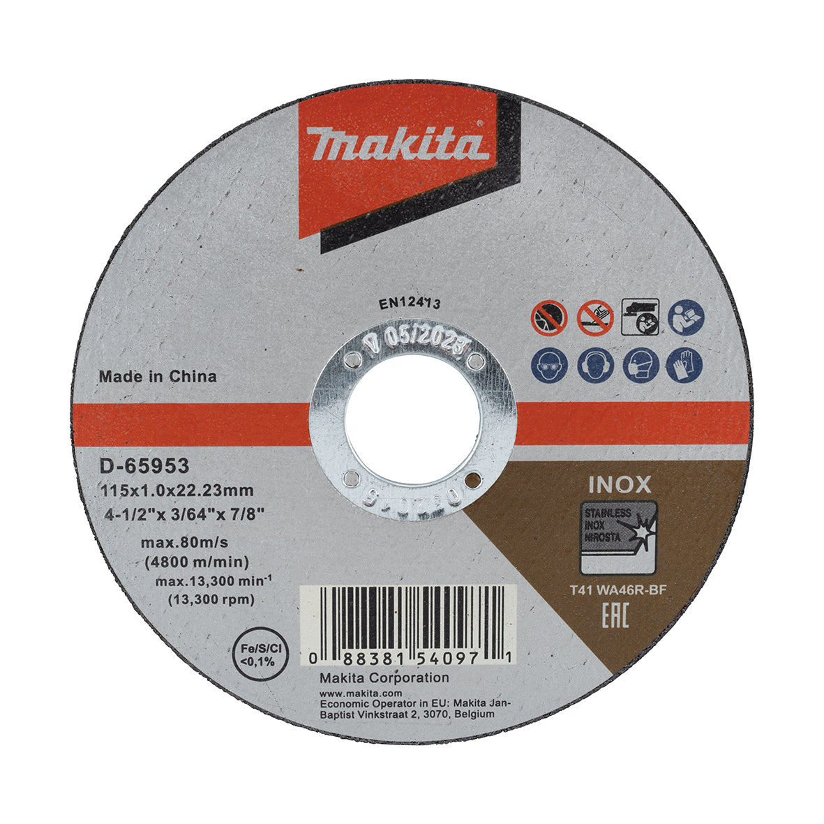 Makita Grinding & Cutting 115mm X 1.2mm X 22mm Inox Cutting Disc Wa46R 10Pk | SKU D-65953-10