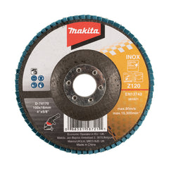 Makita - 100mm Economy FLAP DISC 120# - ZIRCONIA - Flat | D-74170