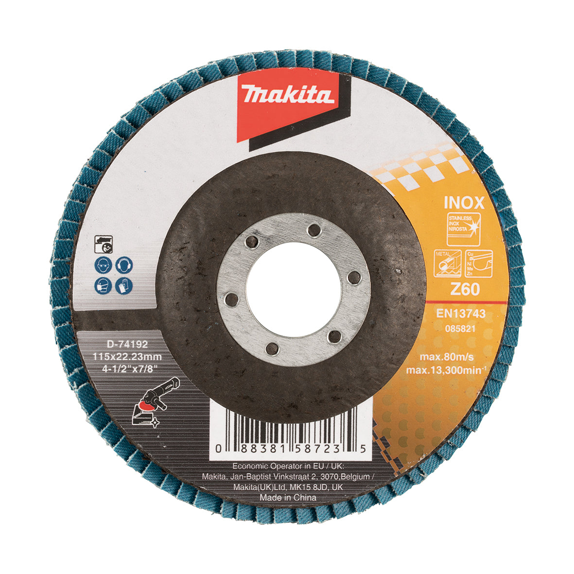 Makita - 115mm Economy FLAP DISC 60# - ZIRCONIA - Flat | D-74192
