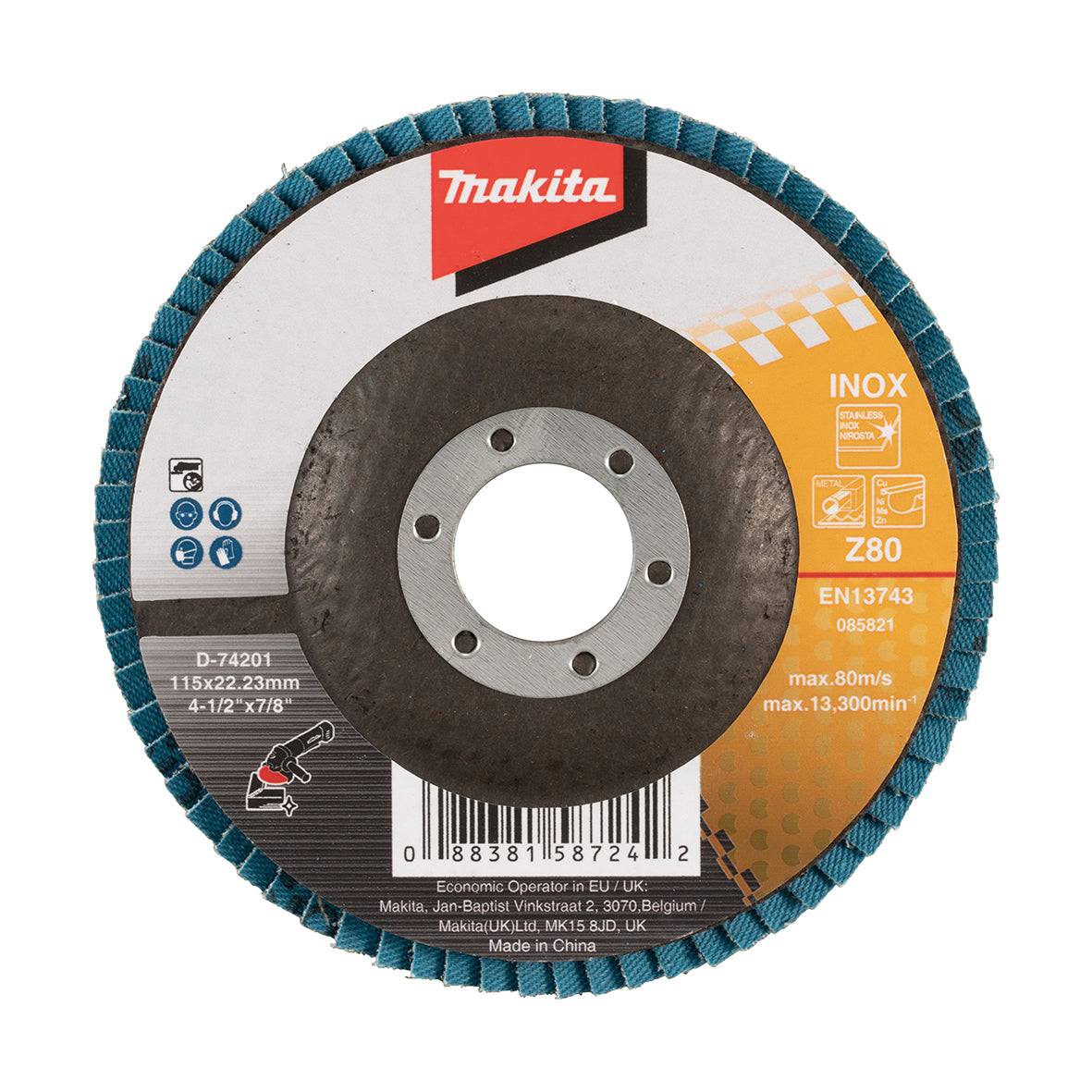 Makita - 115mm Economy FLAP DISC 80# - ZIRCONIA - Flat | D-74201