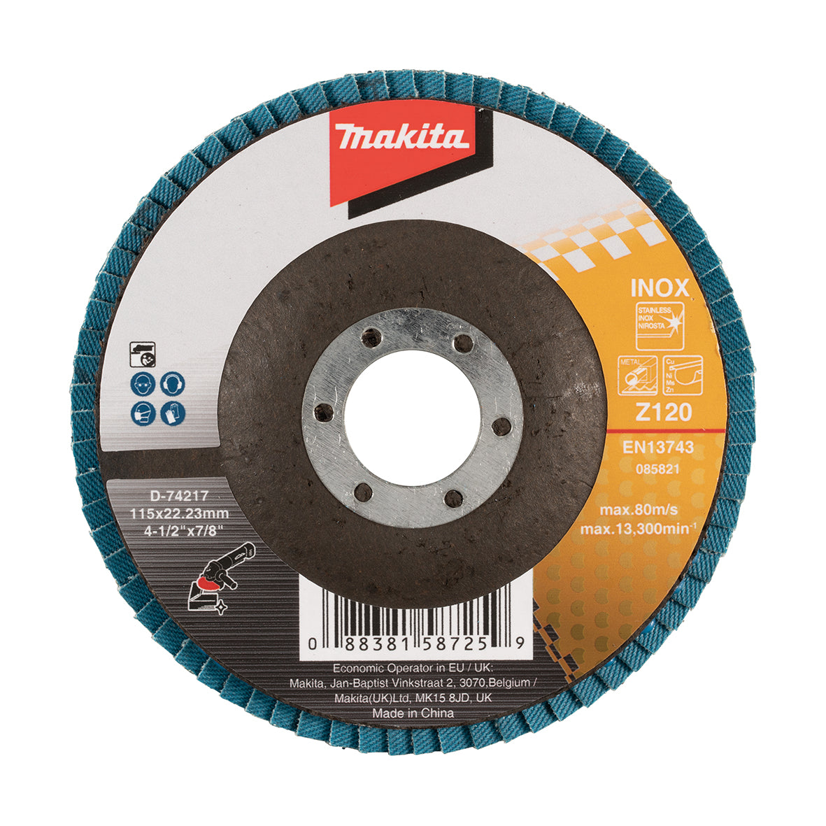 Makita - 115mm Economy FLAP DISC 120# - ZIRCONIA - Flat | D-74217