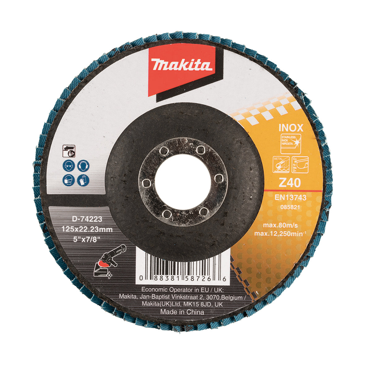 Makita - 125mm Economy FLAP DISC 40# - ZIRCONIA - Flat | D-74223