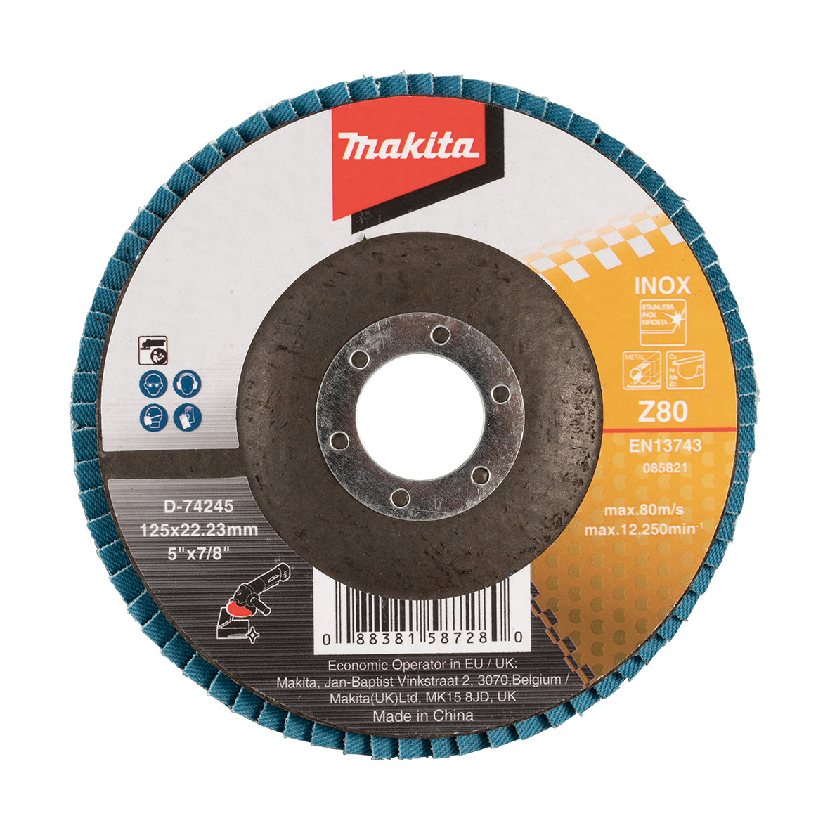 Makita - 125mm Economy FLAP DISC 80# - ZIRCONIA - Flat | D-74245
