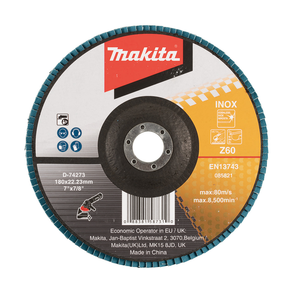 Makita - 180mm Economy FLAP DISC 60# - ZIRCONIA - Flat | D-74273