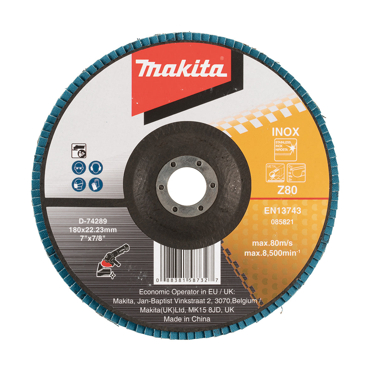 Makita - 180mm Economy FLAP DISC 80# - ZIRCONIA - Flat | D-74289