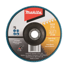 Makita - 180mm Economy FLAP DISC 120# - ZIRCONIA - Flat | D-74295