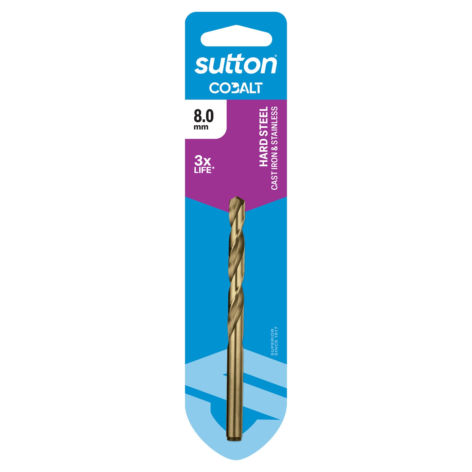 Sutton - Drill D108 Jobber HSS-Co Hd-Cobalt Carded 8.0mm | D1080800