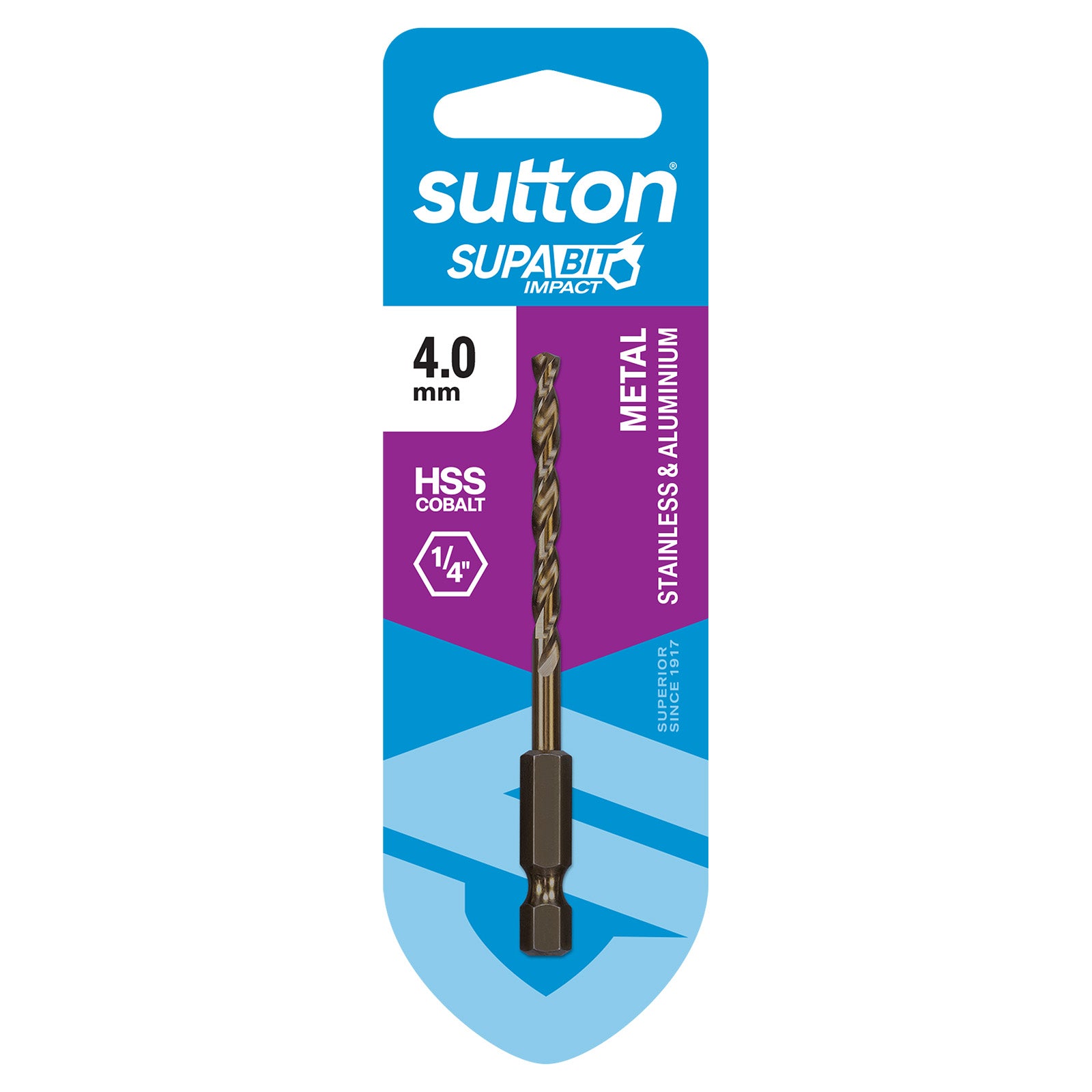 Sutton - Drill D213 Hex Shank HSS-Co Supabit Carded 4.0mm | D2130400