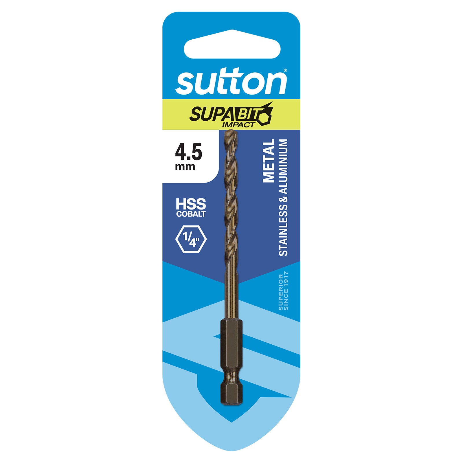 Sutton - Drill D213 Hex Shank HSS-Co Supabit Carded 4.5mm | D2130450