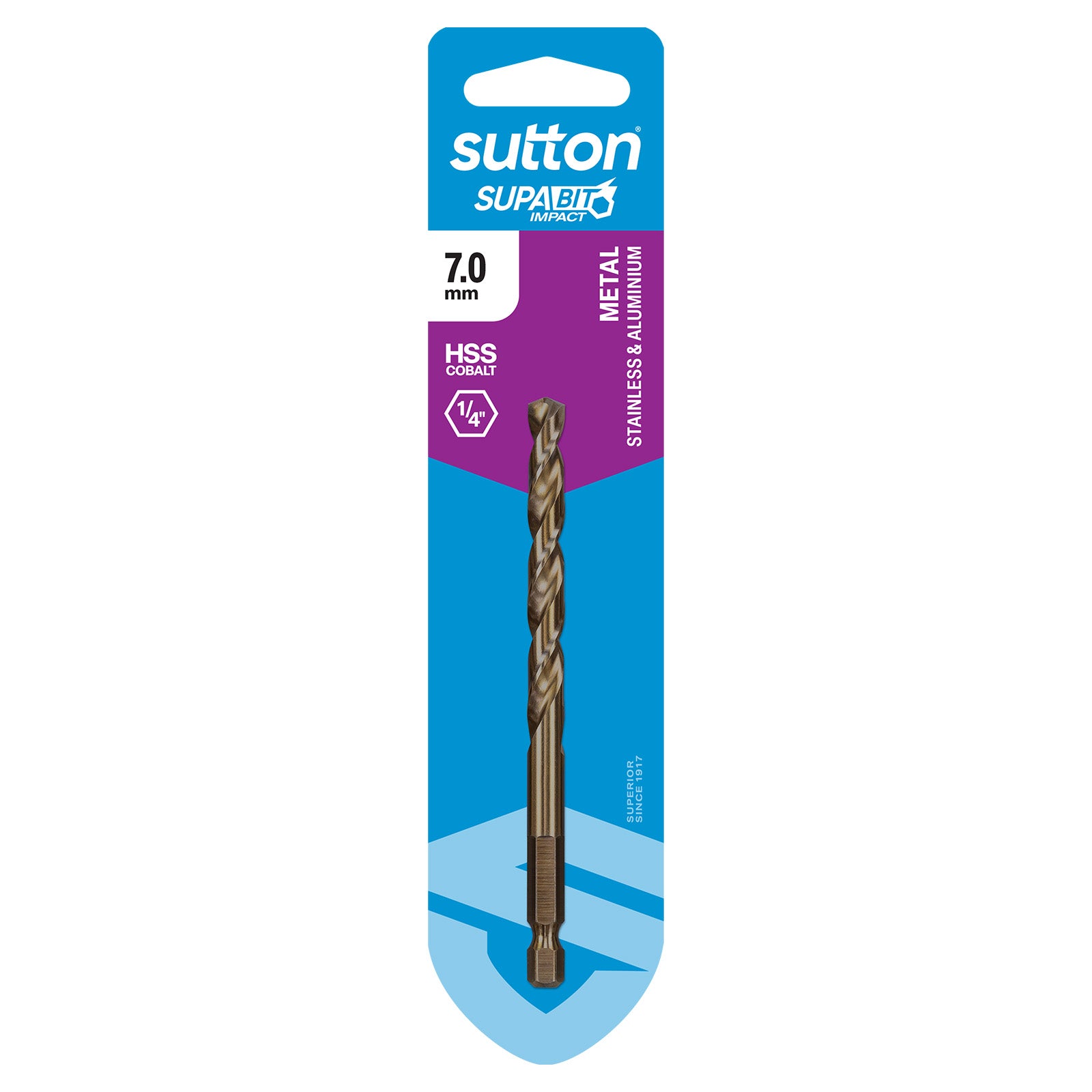 Sutton - Drill D213 Hex Shank HSS-Co Supabit Carded 7.0mm | D2130700