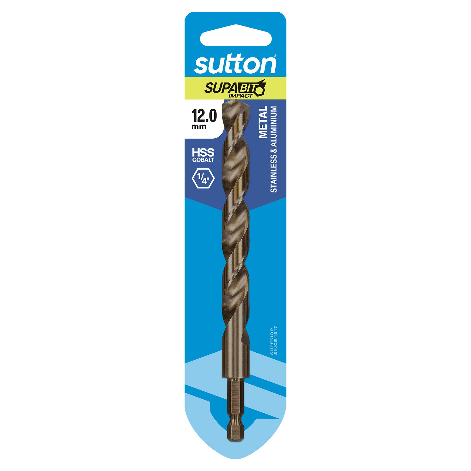Sutton - Drill D213 Hex Shank HSS-Co Supabit Carded 12.0mm | D2131200