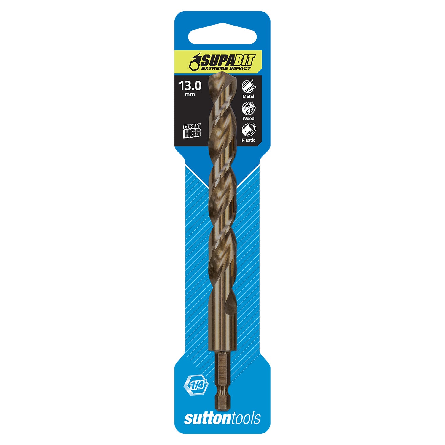 Sutton - Drill D213 Hex Shank HSS-Co Supabit Carded 13.0mm | D2131300