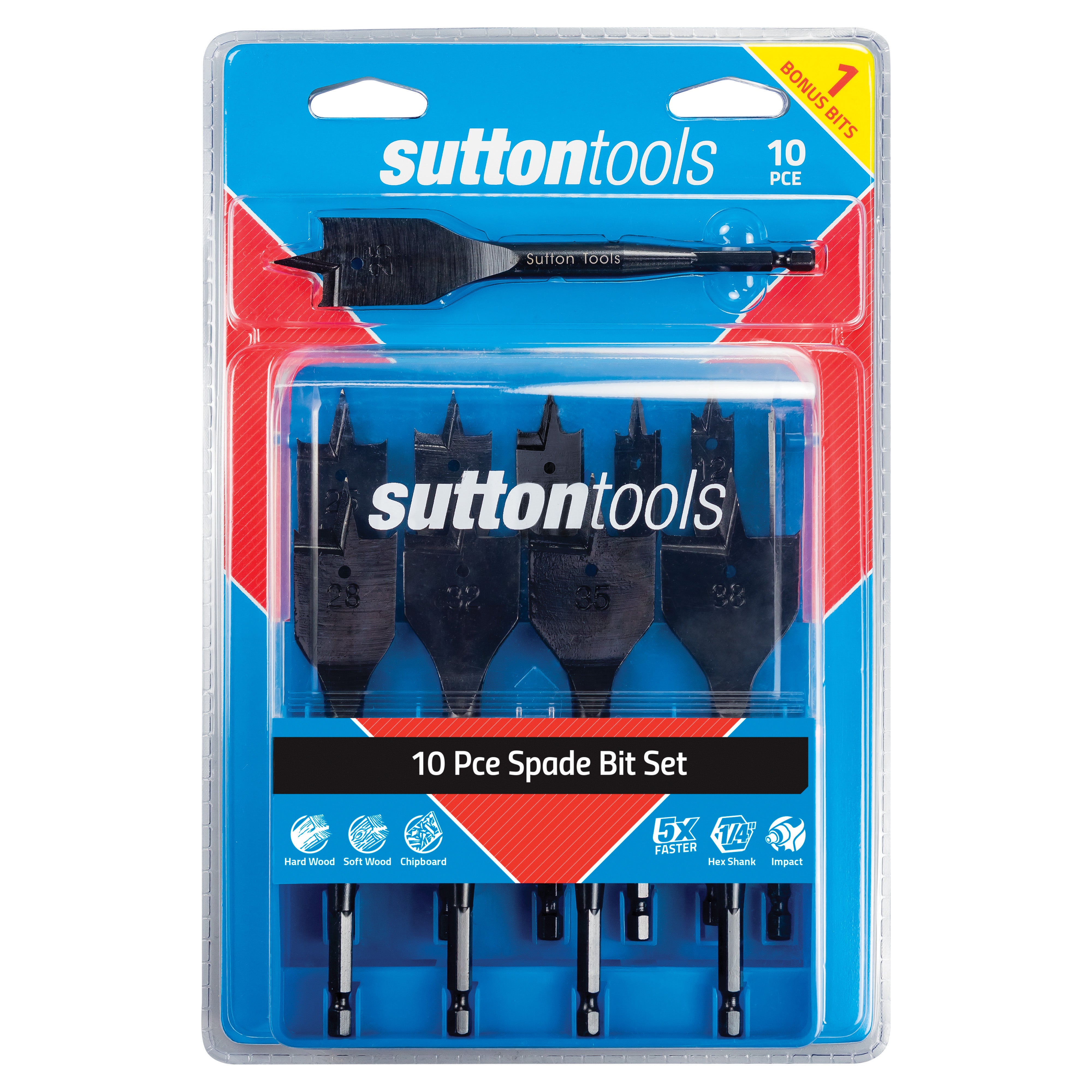 Sutton - Drill D501 Spade Bit Supabore Set 10-38mm 10Pc | D501SS10