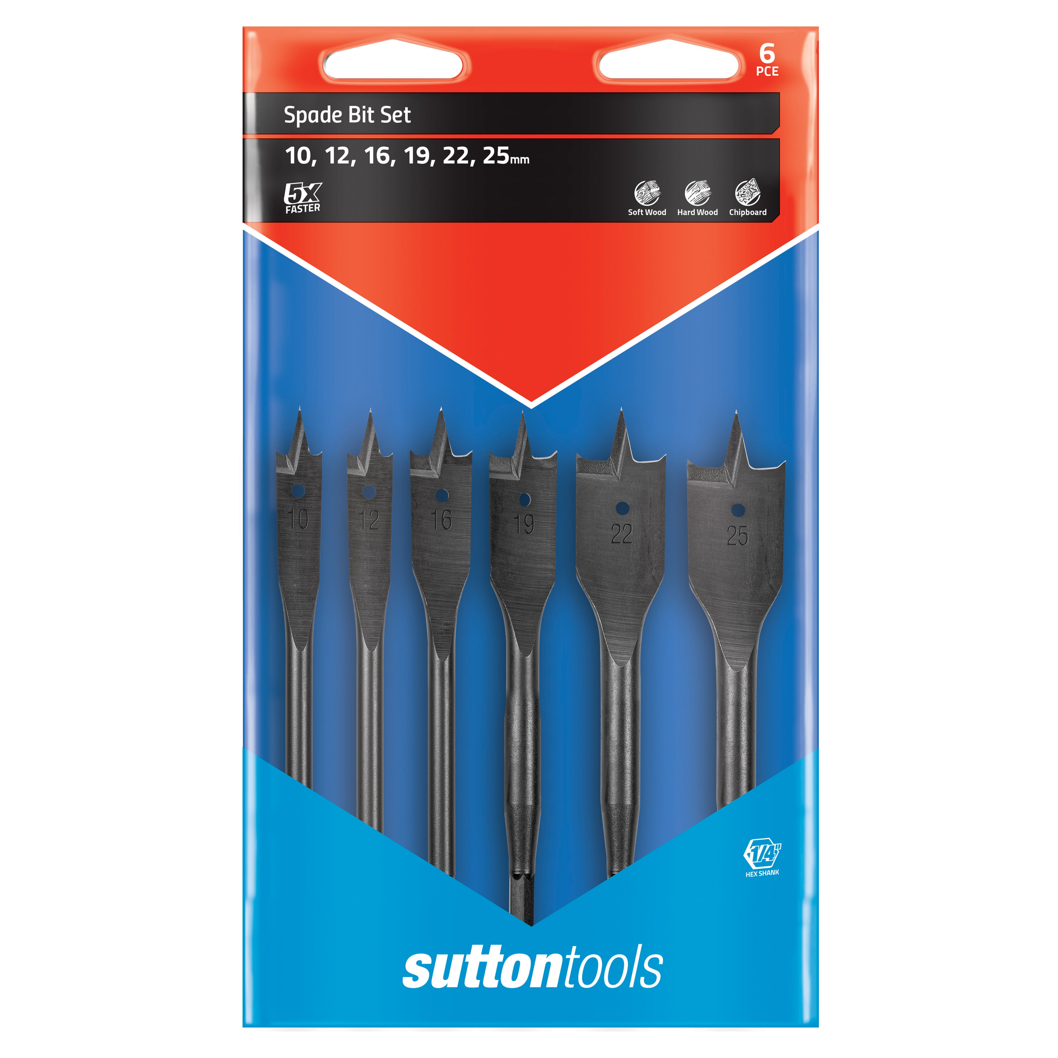Sutton - Drill D501 Spade Bit Supabore Set 10-25mm 6Pc | D501SS6W