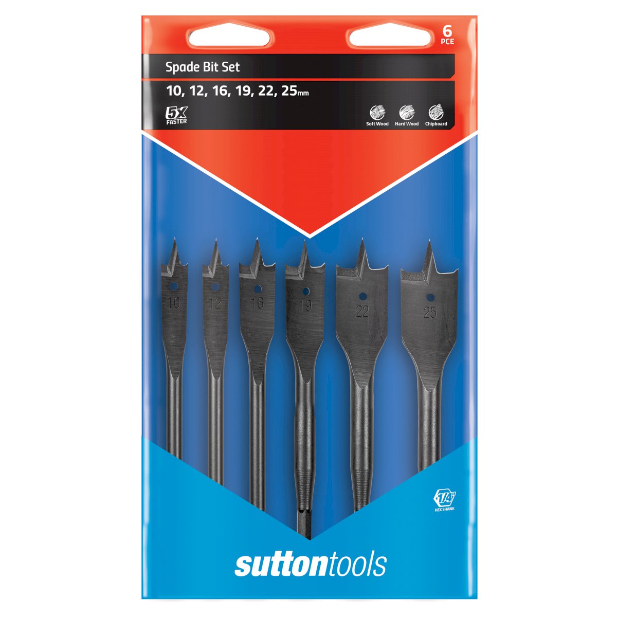 Sutton - Drill D501 Spade Bit Supabore Set 10-25mm 6Pc | D501SS6W