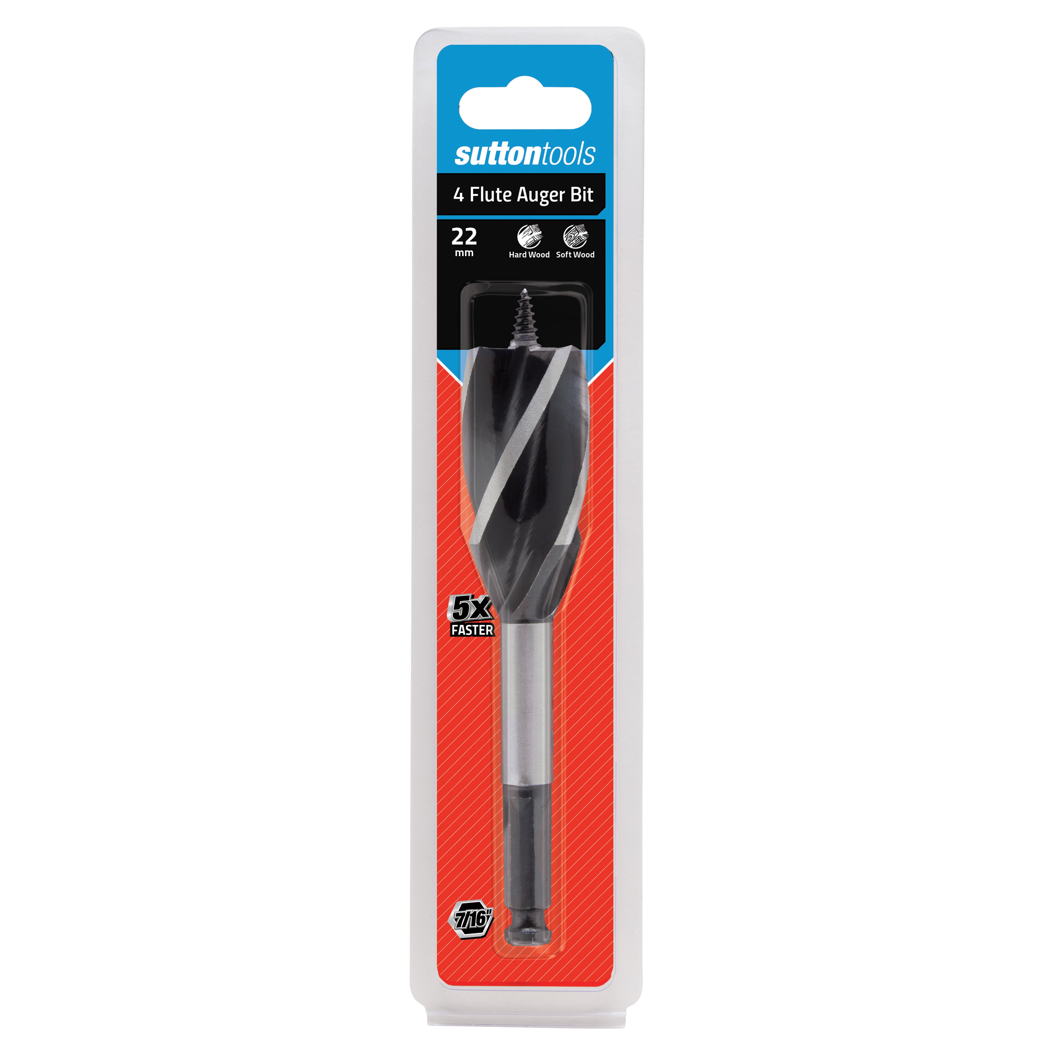 Sutton - Drill D514 Auger Bit 4-Flute 7/16-Hex 22mm X 165mm | D5142200