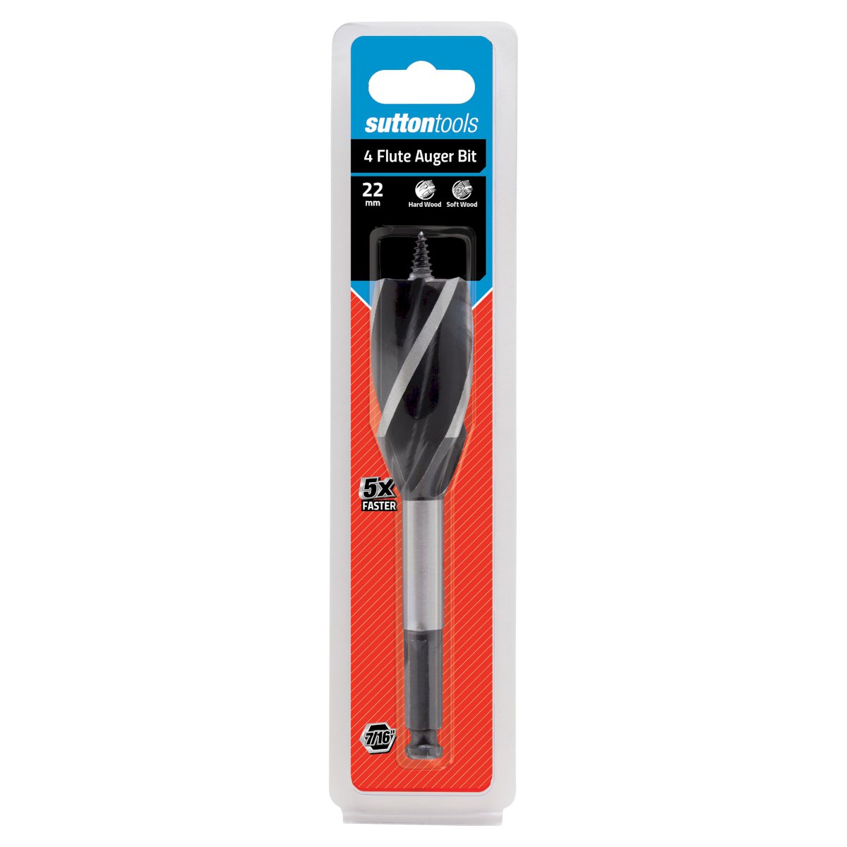 Sutton - Drill D514 Auger Bit 4-Flute 7/16-Hex 22mm X 165mm | D5142200