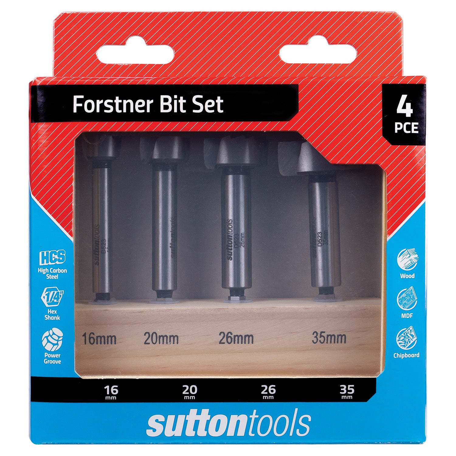 Sutton - Drill D523 Forstner Bit Hcs 1/4-Hex Shank Set 16-35mm 4Pc | D5230004
