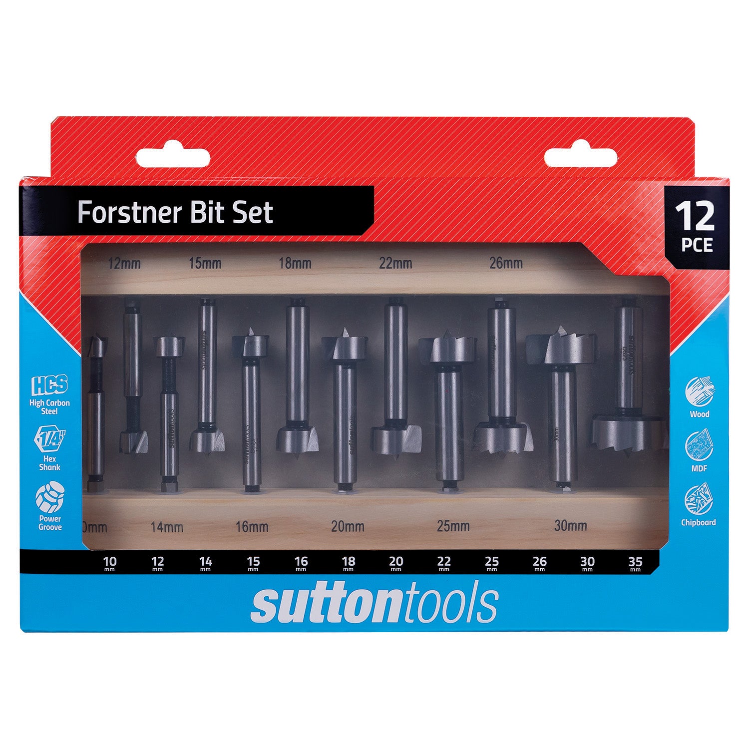 Sutton - Drill D523 Forstner Bit Hcs 1/4-Hex Shank Set 10-35mm 12Pc | D5230012