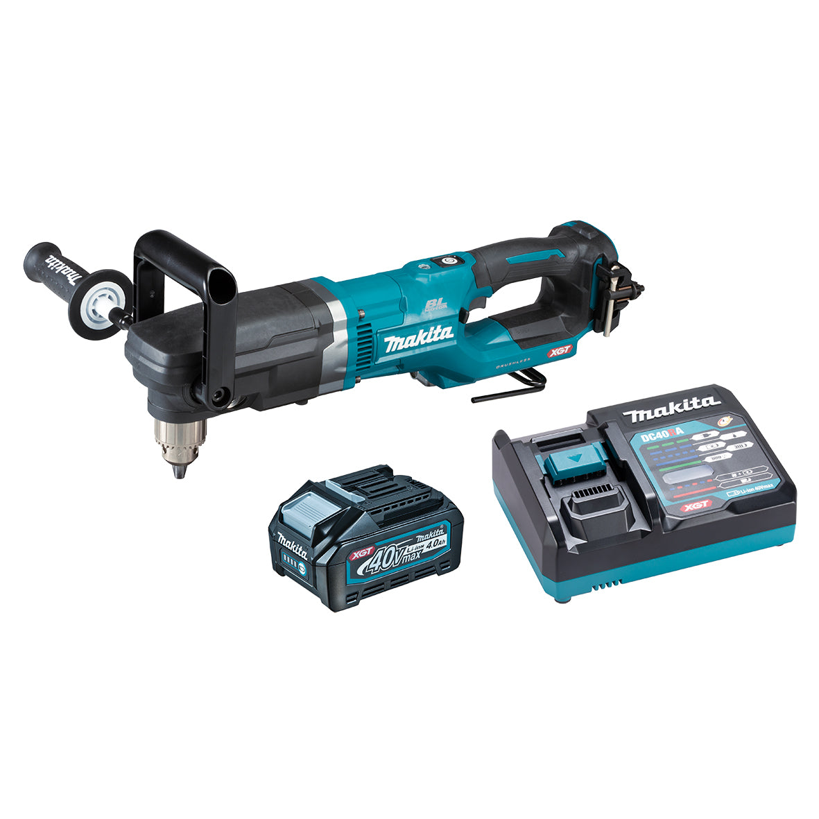Makita Tools - 40V Max Brushless Right Angle Drill - Includes 1 x 4.0Ah Batteries Single Port Rapid Charger | DA001GM102