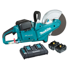 Makita Tools - 18V x 2 Brushless 230mm (9") Power Cutter Kit - Includes 2 x 6.0Ah Batteries Dual Port Rapid Charger * Blade not included | DCE090PG2