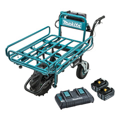 Makita Tools - 18V Brushless Wheelbarrow with pipe frame (199116-7) Kit - Includes 2 x 5.0Ah Batteries & Dual Port Rapid Charger | DCU180PT2F