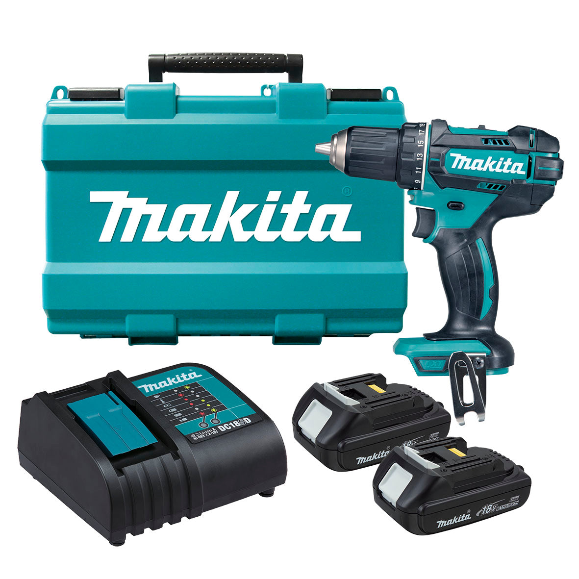 Makita Tools - 18V Driver Drill Kit - Includes 2 x 1.5Ah Batteries Charger & Carry Case | DDF482SYE
