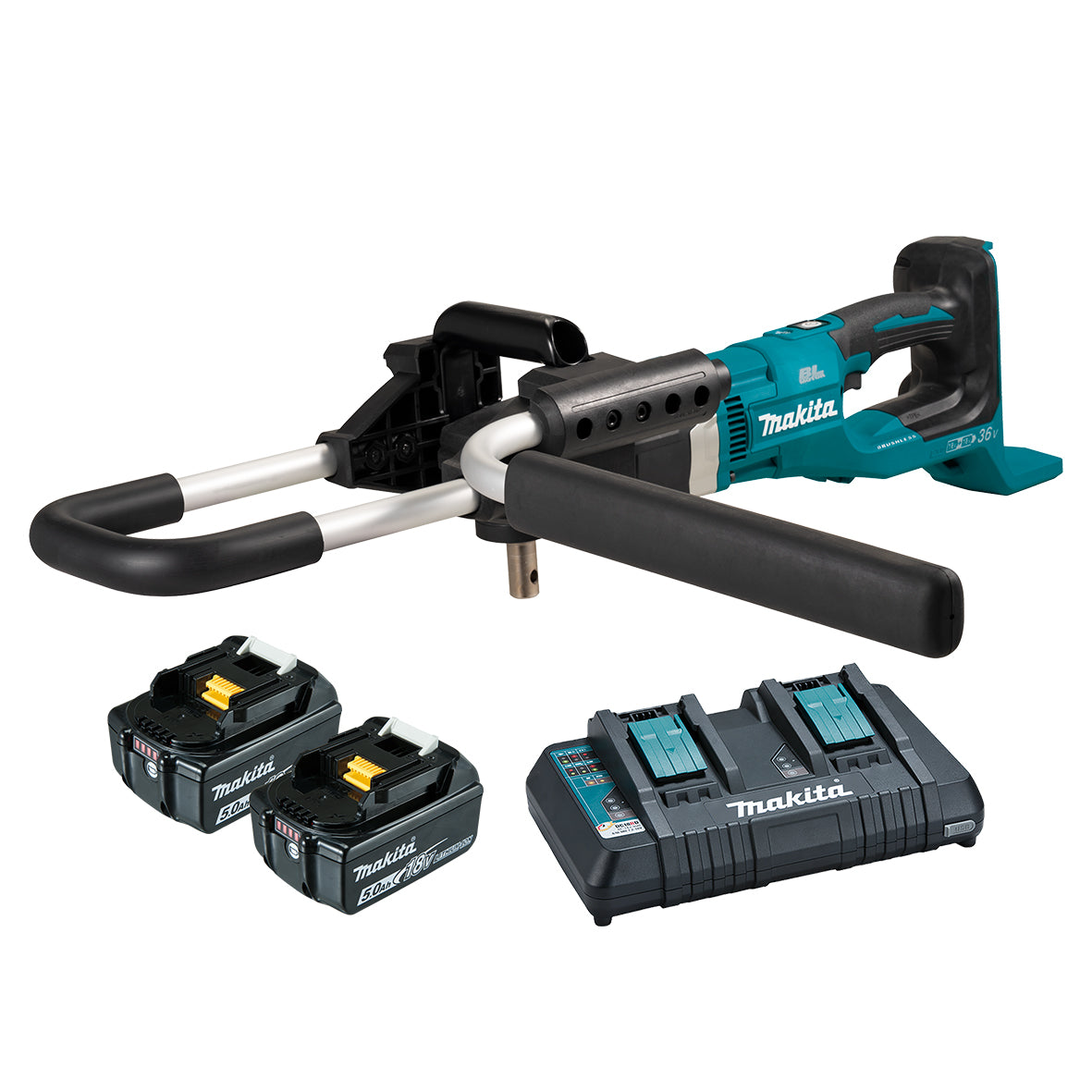 Makita Tools - 18V x 2 Brushless Earth Auger Kit - Includes 2 x 5.0Ah Battery & Dual Port Rapid Charger | DDG461PT2