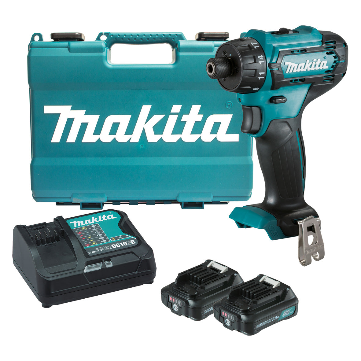 Makita Tools - 12V Max 1/4" Hex Chuck Driver Drill Kit - Includes 2 x 2.0Ah Batteries Rapid Charger & Case | DF033DSAE