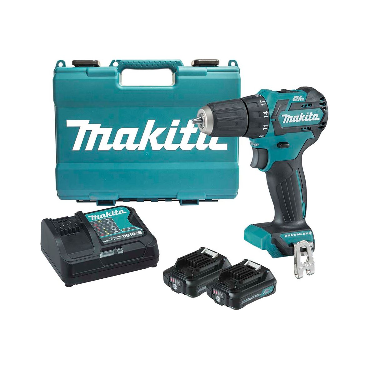 Makita Tools - 12V Max Brushless Driver Drill Kit - Includes 2 x 2.0Ah Batteries Rapid Charger & Case | DF332DSAE