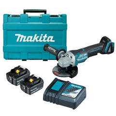 Makita Tools - 18V Brushless 125mm Paddle Switch Angle Grinder Kit - Includes 2 x 5.0Ah Batteries Rapid Charger & Carry Case | DGA505RTE
