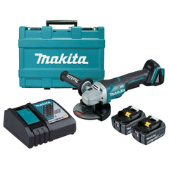 Makita Tools - 18V Brushless 125mm Paddle Switch Brake Angle Grinder Kit - Includes 2 x 5.0Ah Batteries Rapid Charger & Carry Case | DGA508RTE