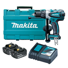 Makita Tools - 18V Heavy Duty Hammer Driver Drill Kit - Includes 2 x 3.0Ah Batteries Rapid Charger & Carry Case | DHP458RFE