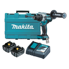 Makita Tools - 18V Brushless Heavy Duty Hammer Driver Drill Kit - Includes 2 x 5.0Ah Batteries Rapid Charger & Carry Case | DHP486RTE