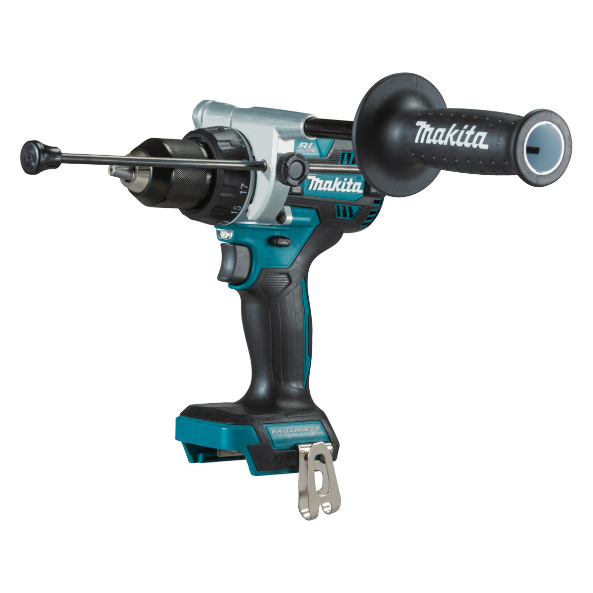 Makita, 6 Piece Brushless Combo Kit DHP486Z, DTD154Z, DGA504Z, DHS660Z, DHR182Z, DJR189Z, 2 x BL1850B, DC18RC, and 1999369 Carry Bag