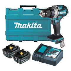 Makita Tools - 18V Brushless Heavy Duty Hammer Driver Drill - Includes 2 x 5.0Ah Batteries Rapid Charger & Carry Case | DHP489RTE