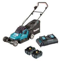 Makita Tools - 18V x 2 430mm (17") Lawn Mower Kit - Includes 2 x 5.0Ah Batteries & Dual Port Standard Charger | DLM432CT2
