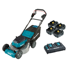 Makita Tools - 18V x 2 Brushless Self-Propelled 534mm (21") Lawn Mower Kit Heavy Duty Steel Deck - Includes 4 x 5.0Ah Batteries  & Dual Port Rapid Charger | DLM536PT4X