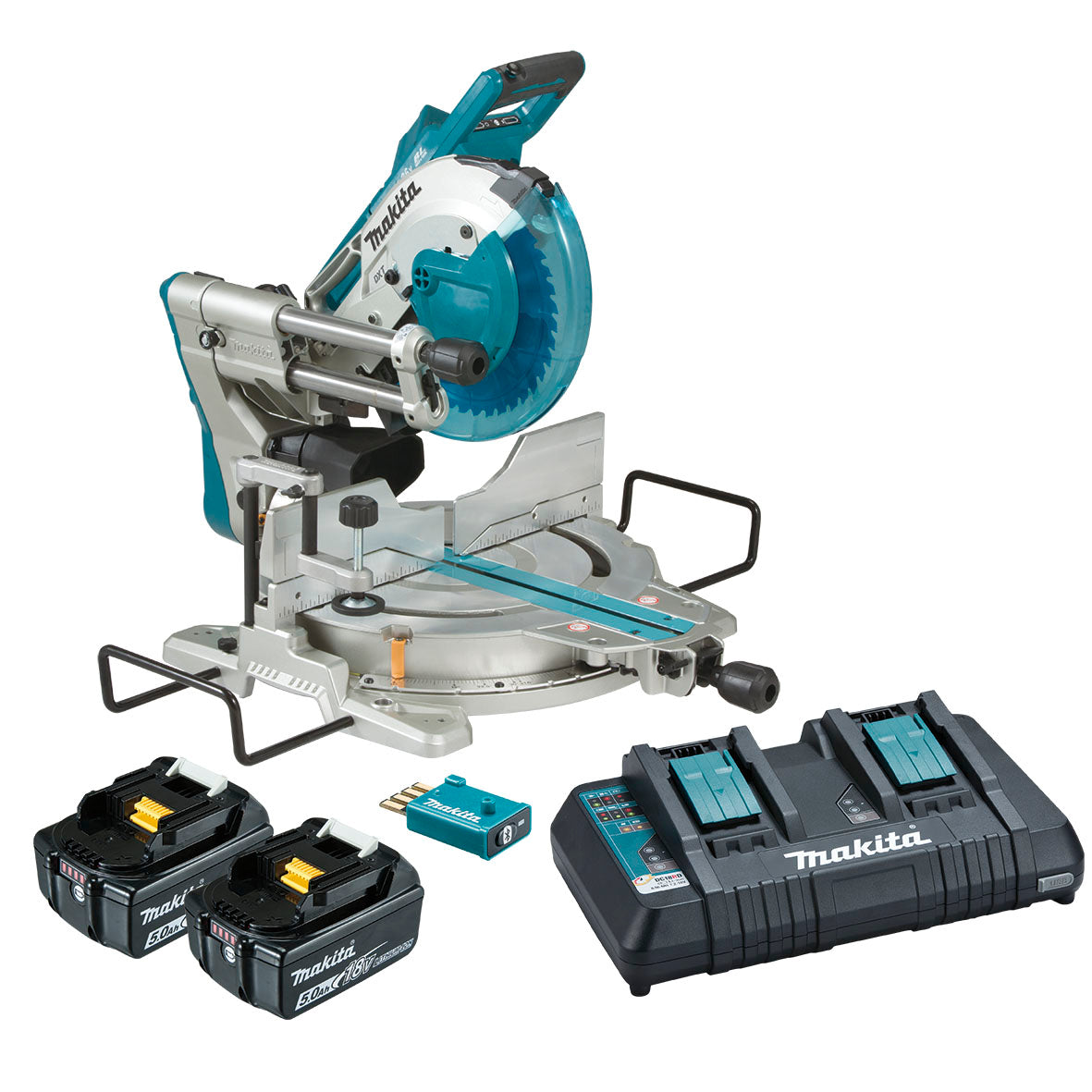 Makita Tools - 18V x 2 Brushless AWS 260mm (10-1/4") Slide Compound Saw Kit -  Includes 2 x 5.0Ah Batteries & Dual Port Rapid Charger | DLS111PT2U