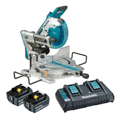 Makita Tools - 18V x 2 Brushless AWS 260mm (10-1/4") Slide Compound Saw Kit -  Includes 2 x 5.0Ah Batteries & Dual Port Rapid Charger | DLS111PT2U