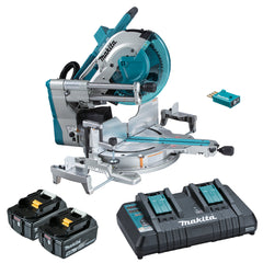 Makita Tools - 18V x 2 Brushless AWS 305mm (12") Slide Compound Saw Kit -  Includes 2 x 5.0Ah Batteries & Dual Port Rapid Charger | DLS211PT2U