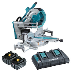 Makita Tools - 18V x 2 Brushless AWS 305mm (12") Slide Compound Saw Kit -  Includes 2 x 5.0Ah Batteries & Dual Port Rapid Charger | DLS211PT2U