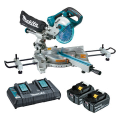 Makita Tools - 18V x 2 Brushless 190mm (7-1/2") Slide Compound Saw Kit -  Includes 2 x 5.0Ah Batteries & Dual Port Rapid Charger | DLS714PT2