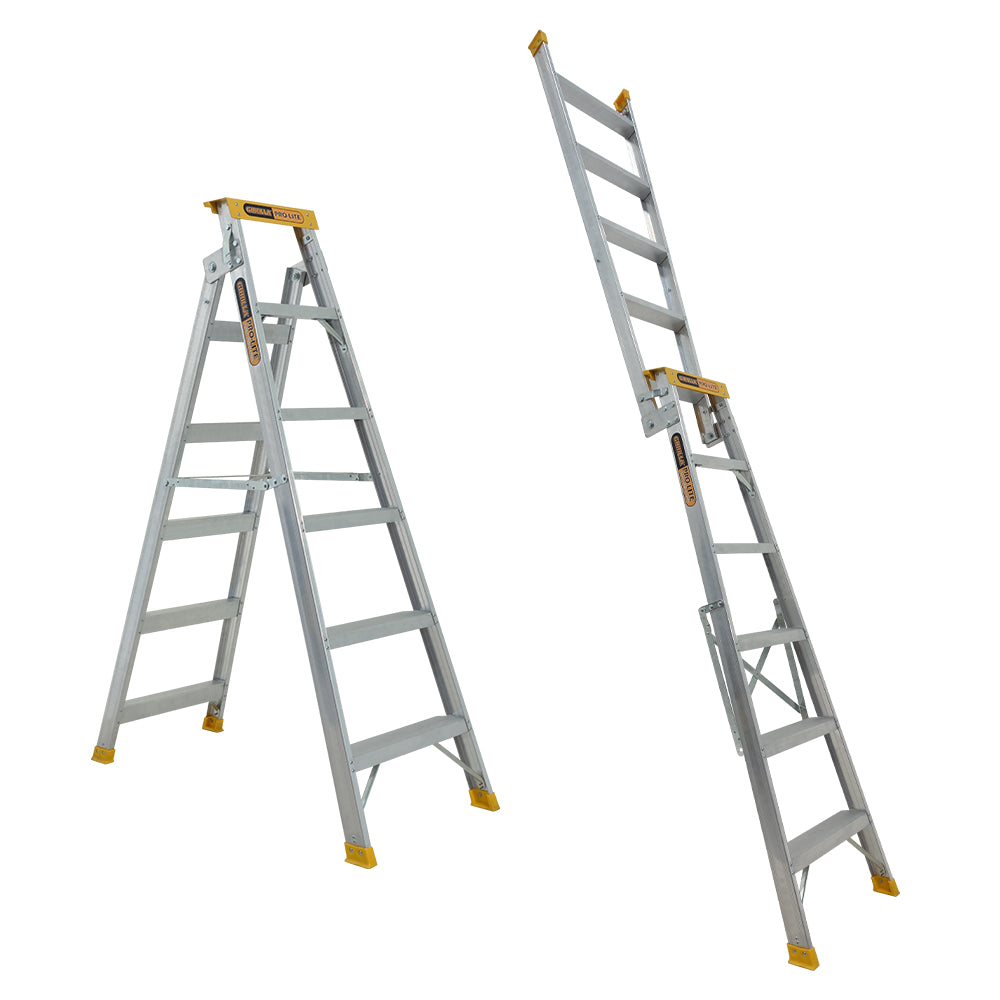 Gorilla - Dual purpose ladder 6 Step (1.75 - 3.14m) Pro-Lite Aluminium 150kg Industrial | DM006-PRO
