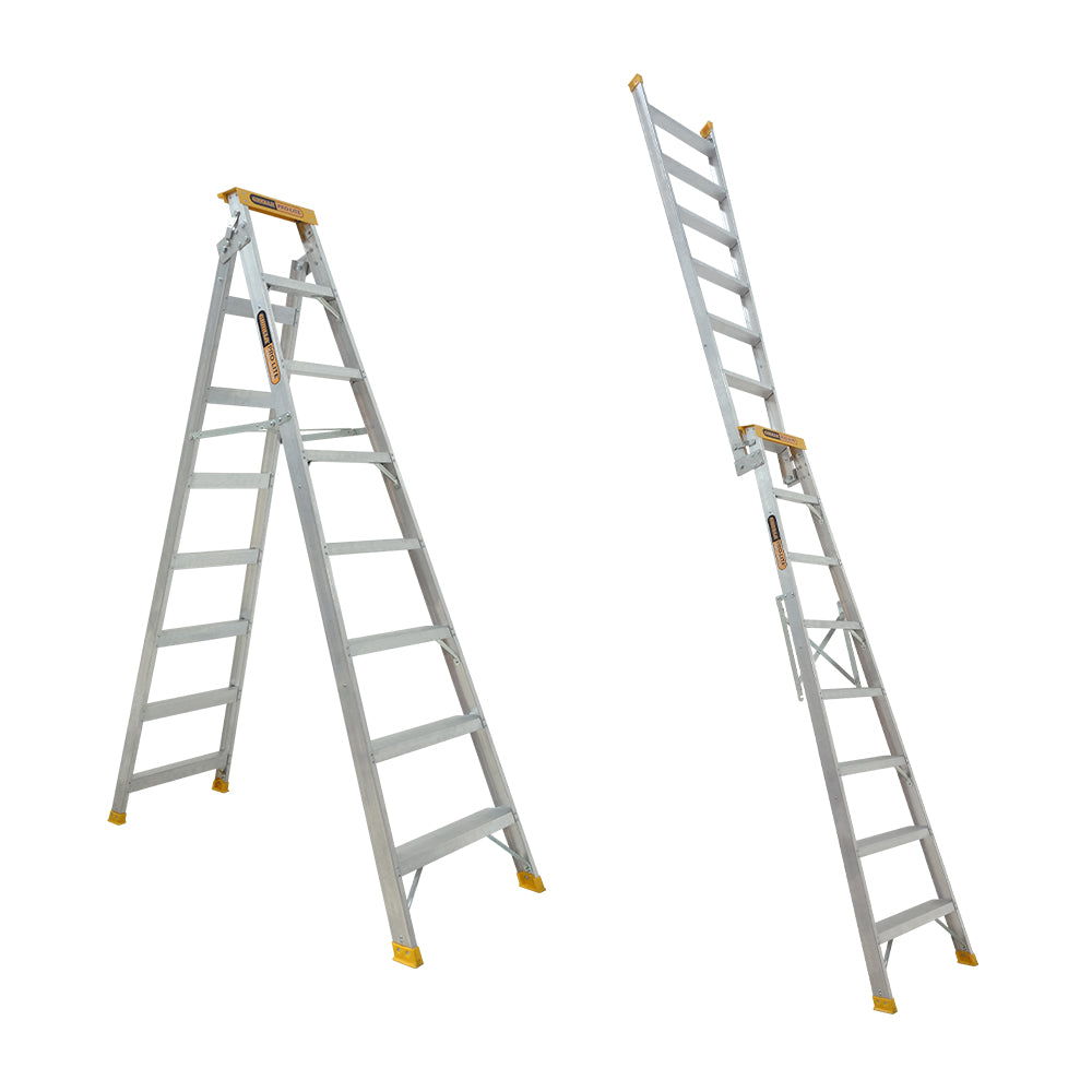Gorilla - Dual purpose ladder 8 Step (2.35-4.34m) Pro-Lite Aluminium 150kg Industrial | DM008-PRO