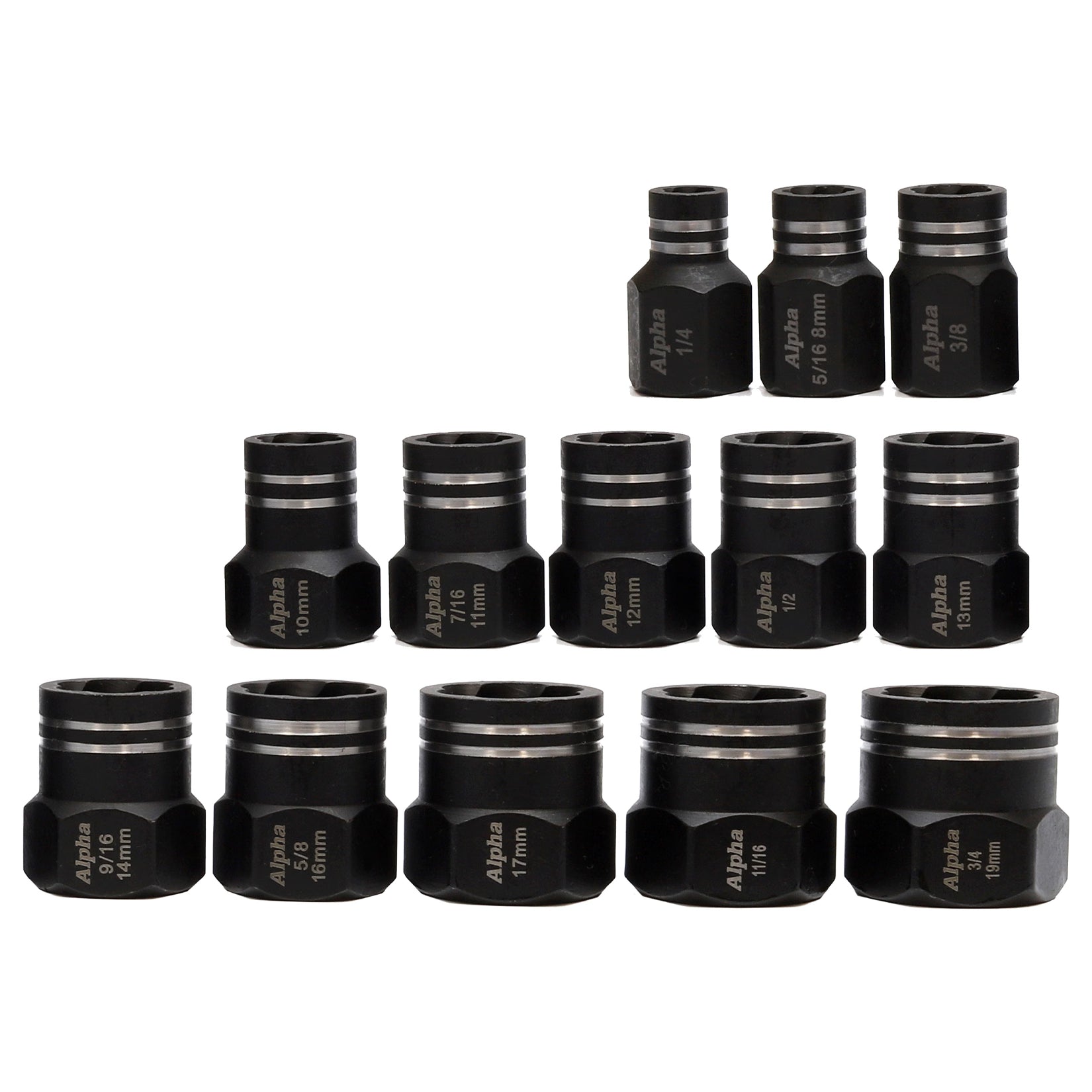 Alpha - 13 Pc Damaged Nut & Bolt Extractor Set 3/8" Drive Metric/Imperial