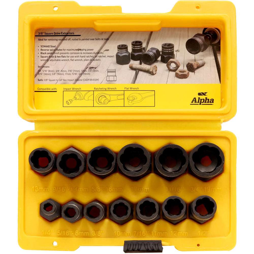 Alpha - 13 Pc Damaged Nut & Bolt Extractor Set 3/8" Drive Metric/Imperial