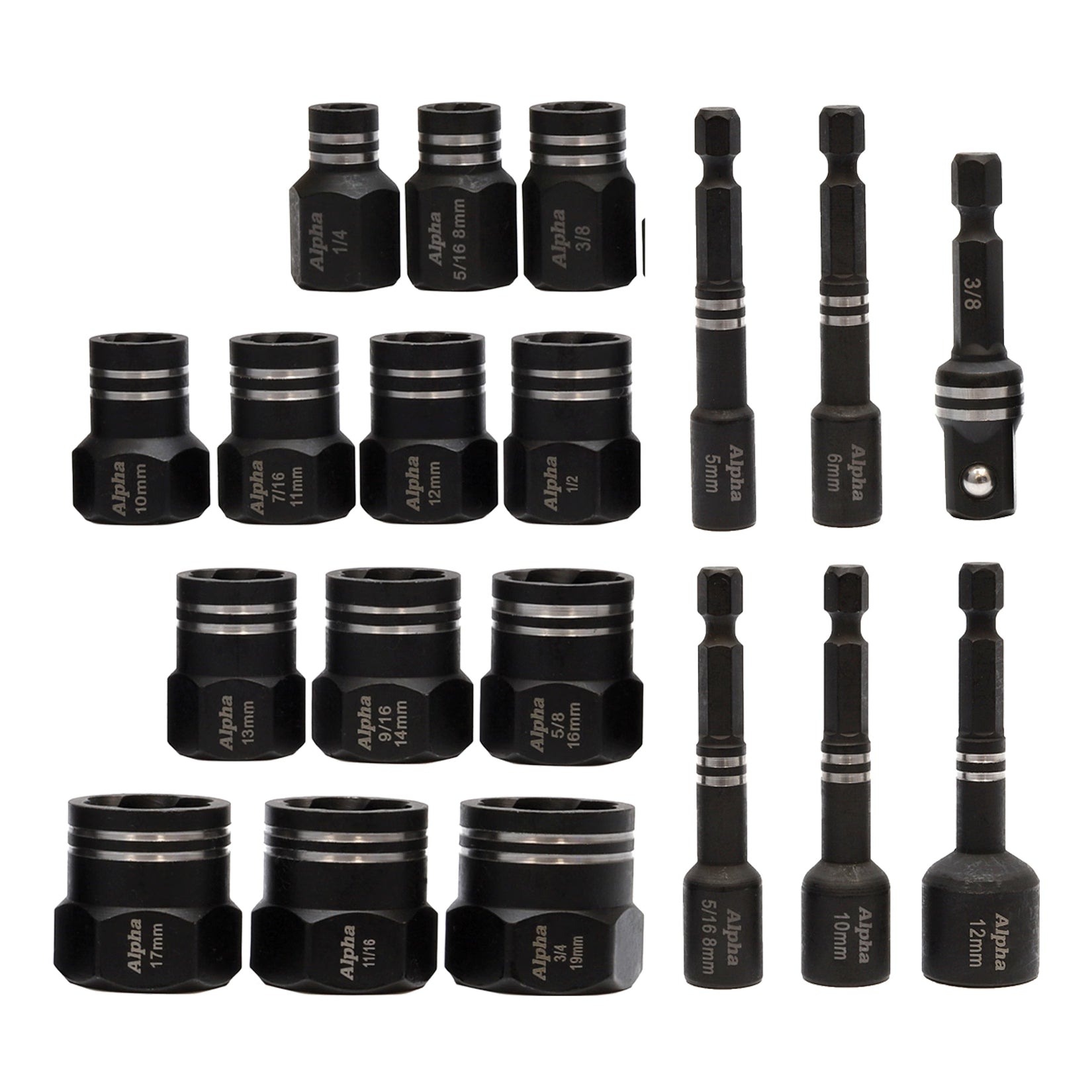 Alpha - 19 Pc Damaged Nut & Bolt Extractor Set 1/4" & 3/8" Drive Metric/Imperial